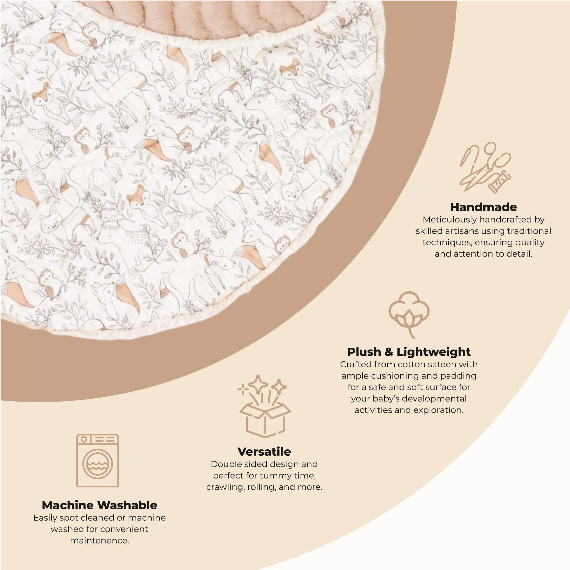 Activity Mat for Boys and Girls, Woodland Animals, 40" X 40" Infant Play Mat, Tummy Time Baby Floor Mat, Tummy Time Mat