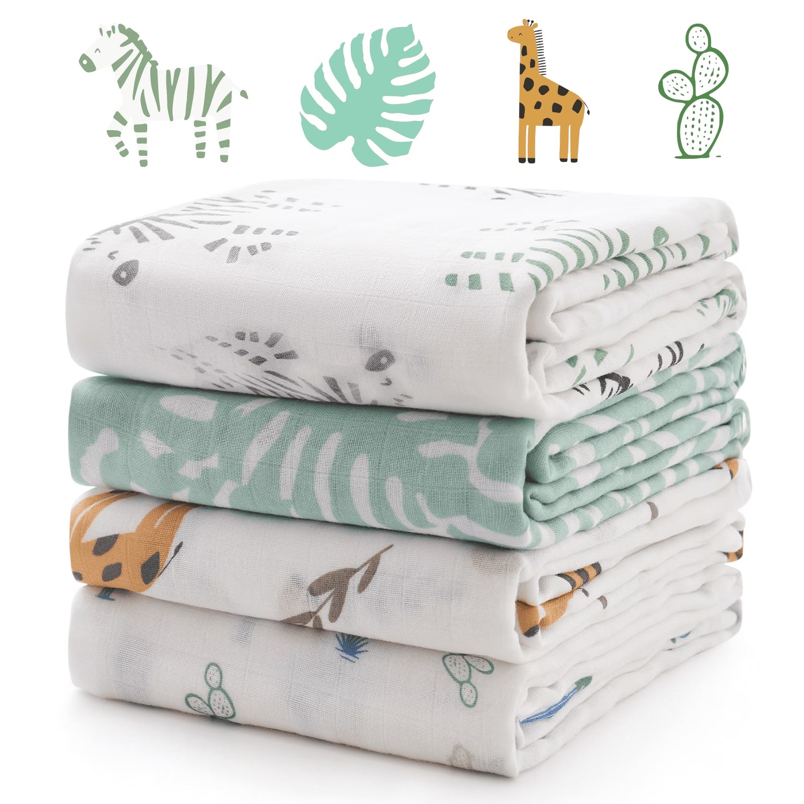 Muslin Swaddle Blankets, 4 Pack, Breathable 2-Layer Gauze Large 47'' X 47'' Baby Swaddling Receiving Blanket Wraps for Newborn Boys Girls, Bravery
