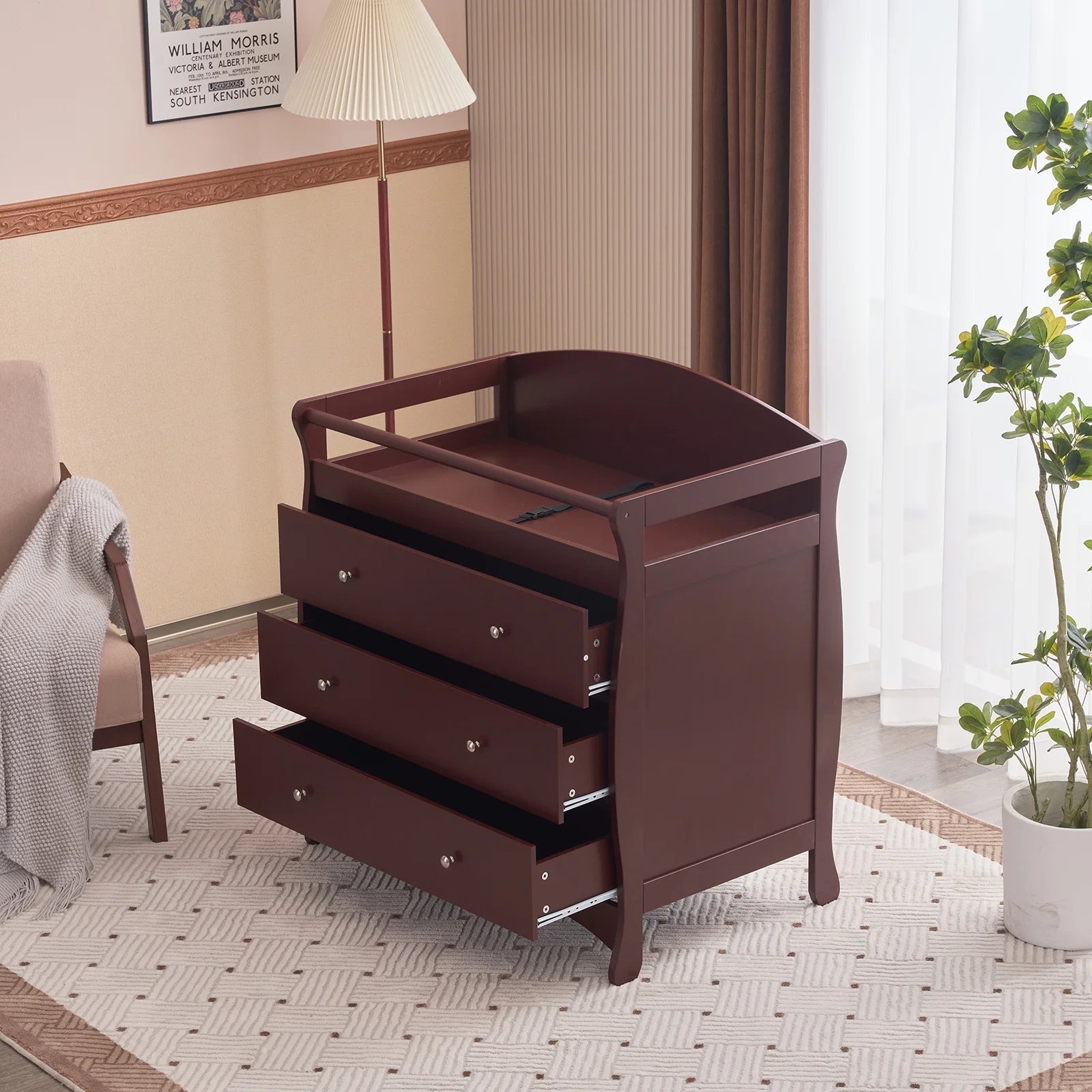 3-Drawer Diaper Changing Table with Safety Rails, Brown