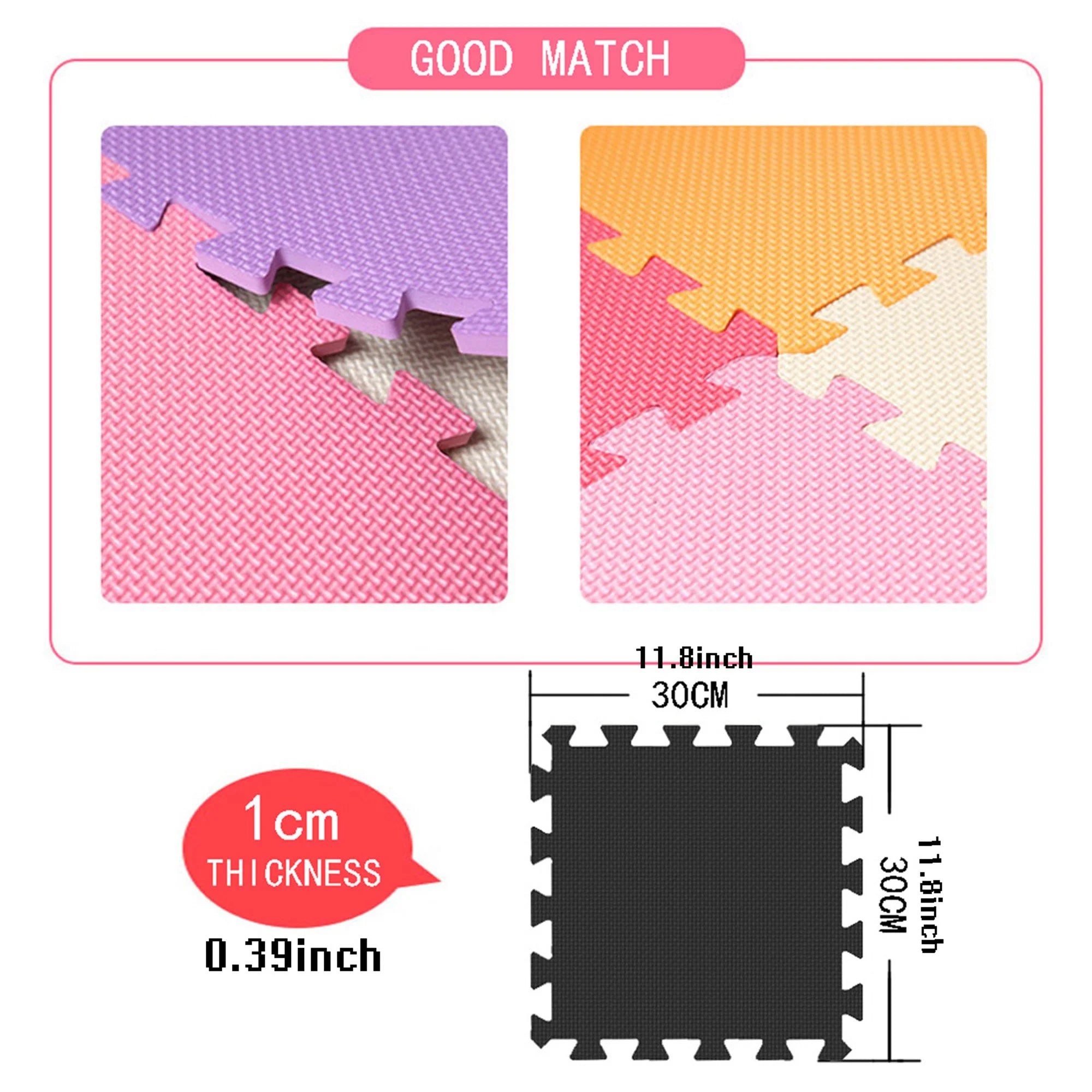 18Pcs (30×30×1Cm/11.81×11.81×0.39Inch per Piece) Children Puzzle Play Mat Squares Foam Tiles Baby Mats for Floor Childrens Soft Girl Playmat Boy Interlocking Carpet W301018-107110112