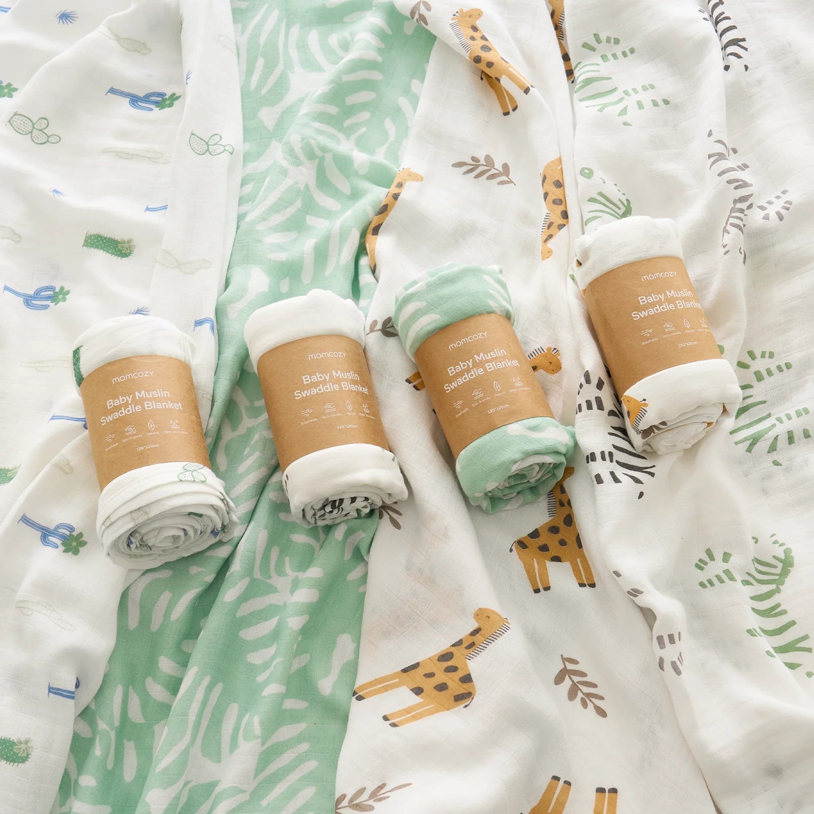 Muslin Swaddle Blankets, 4 Pack, Breathable 2-Layer Gauze Large 47'' X 47'' Baby Swaddling Receiving Blanket Wraps for Newborn Boys Girls, Bravery