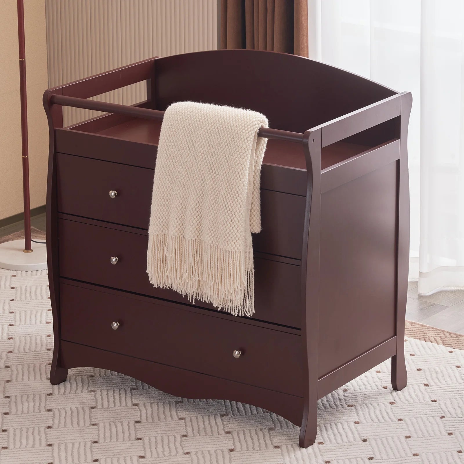 3-Drawer Diaper Changing Table with Safety Rails, Brown