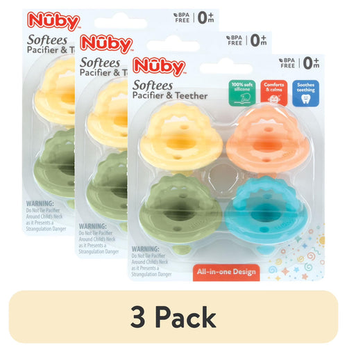 (3 Pack)  Softees Pacifier and Teether for Babies, 4 Pack Infant Pacifiers